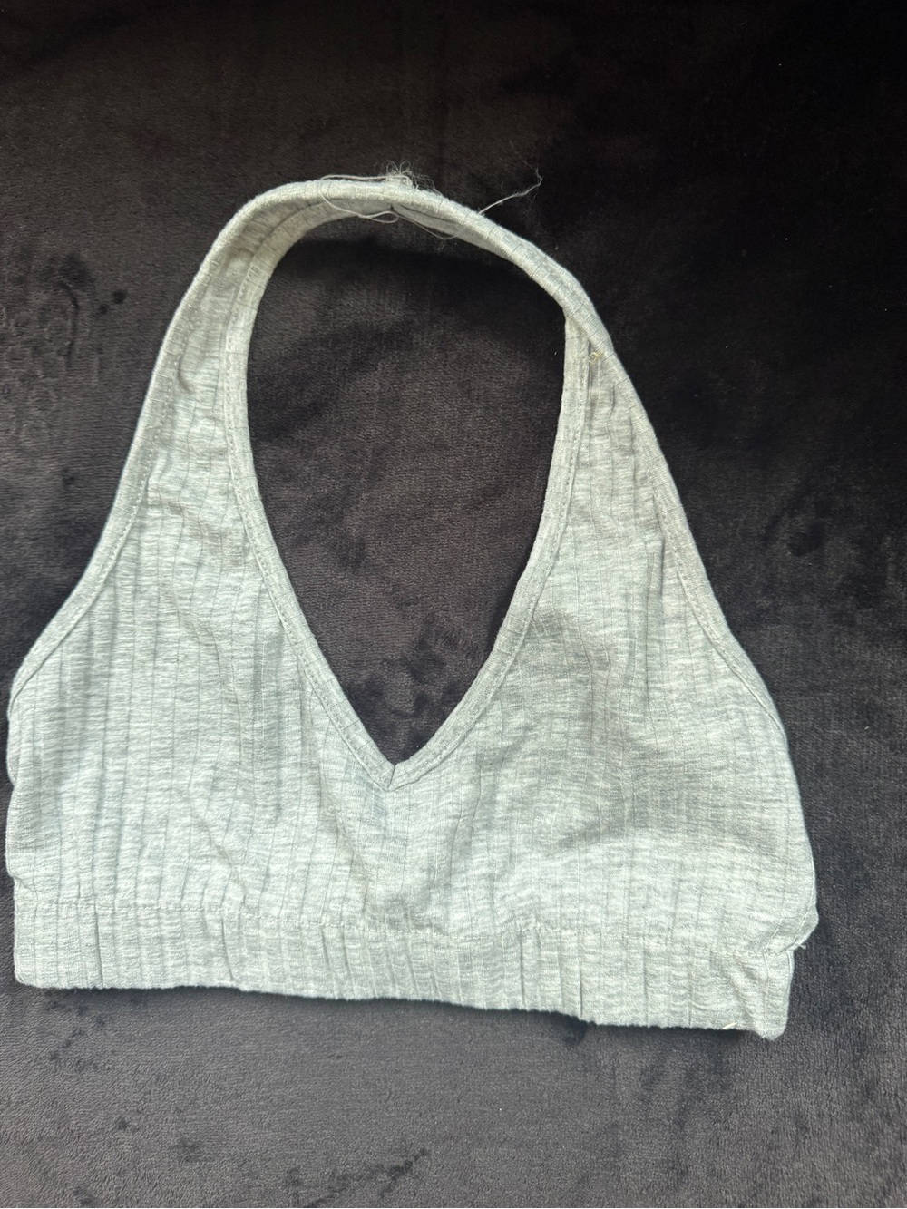 Missguided Light Gray Ribbed V-Neck Halter Crop Top